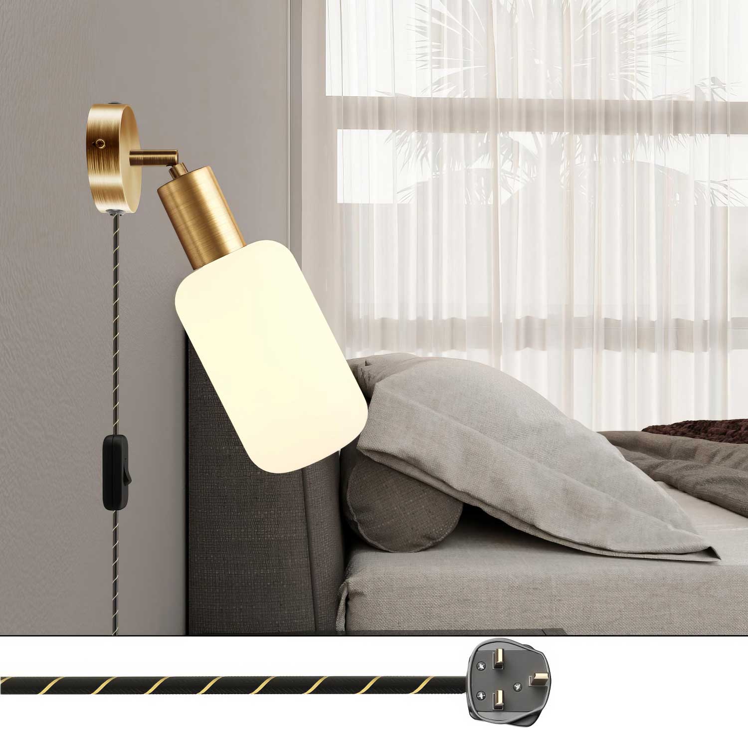 Lampada Spostaluce Snodo orientabile in metallo e spina UK - Bronzo satinato