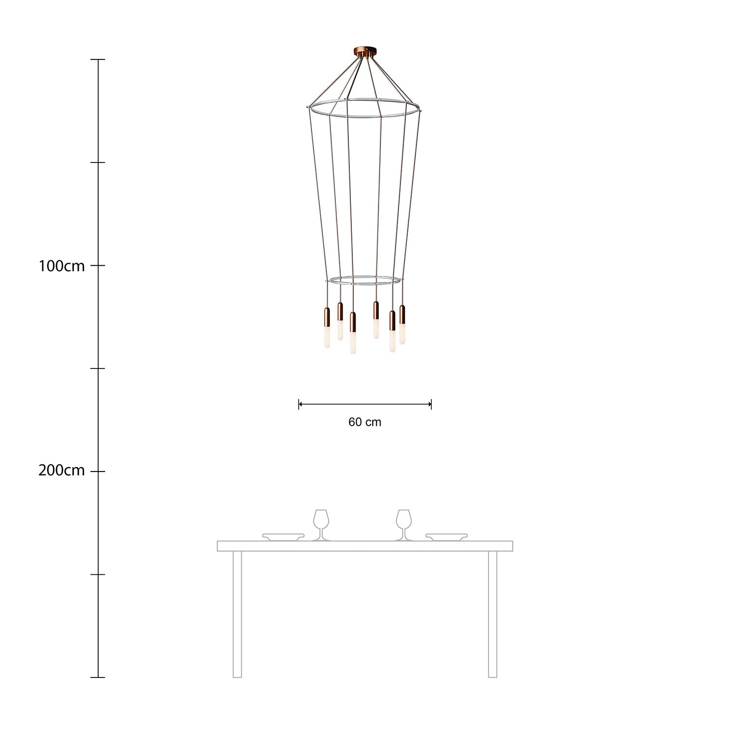 Lampadario 2 Cage a 6 cadute P-Light - Rame satinato