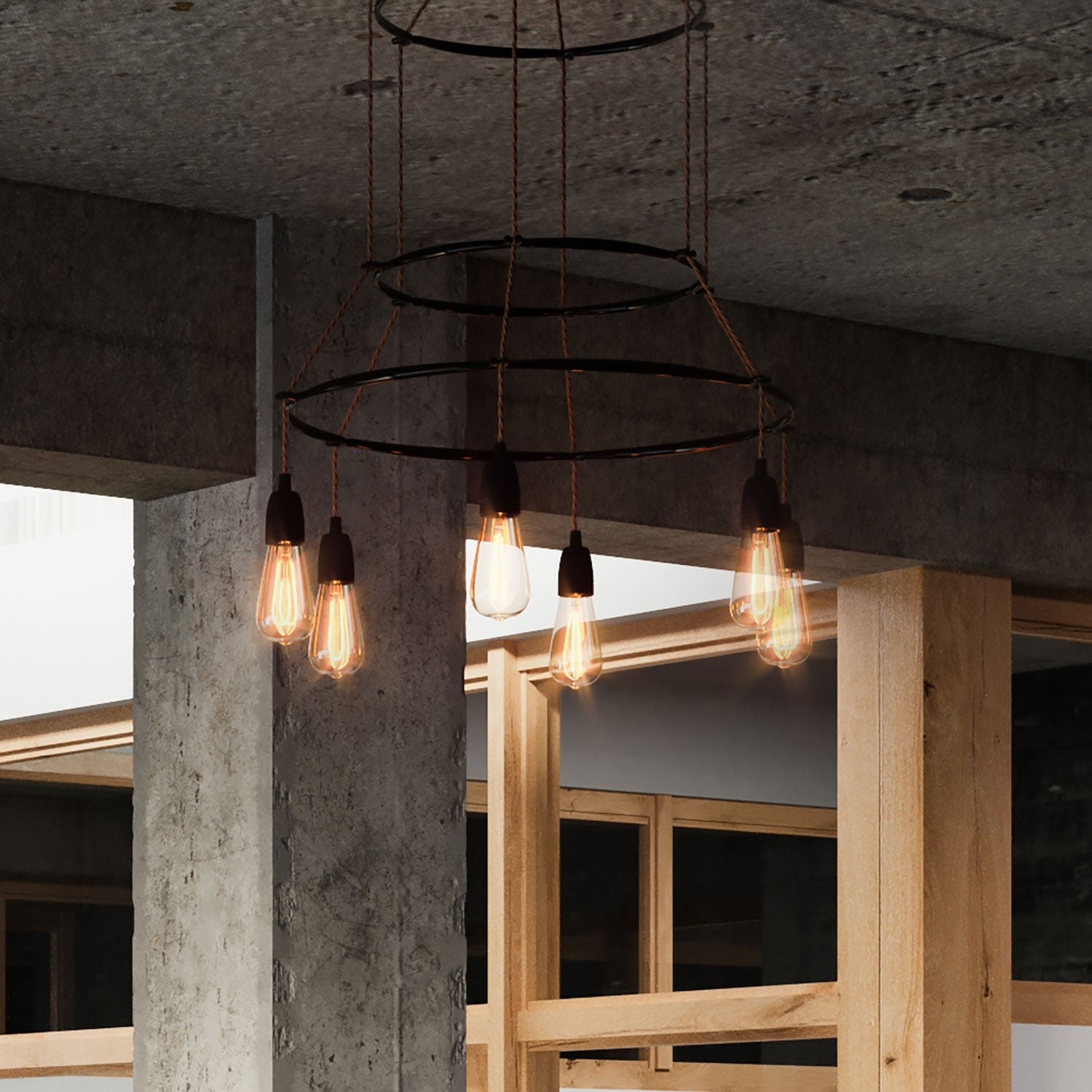 3 Cage chandelier with 6 Edison ST64 drops - Black – Creative Cables