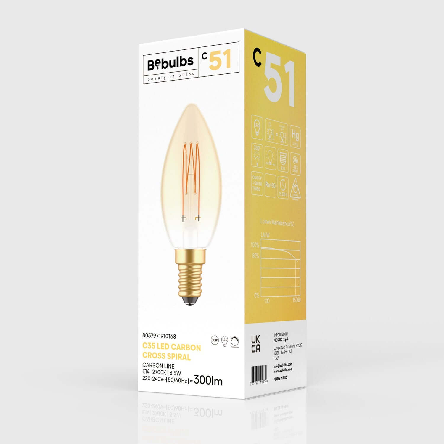 Lampadina LED Dorata Carbon Line filamento verticale Candela C35 3,5W 300Lm E14 2700K Dimmerabile - C51 - Creative Cables