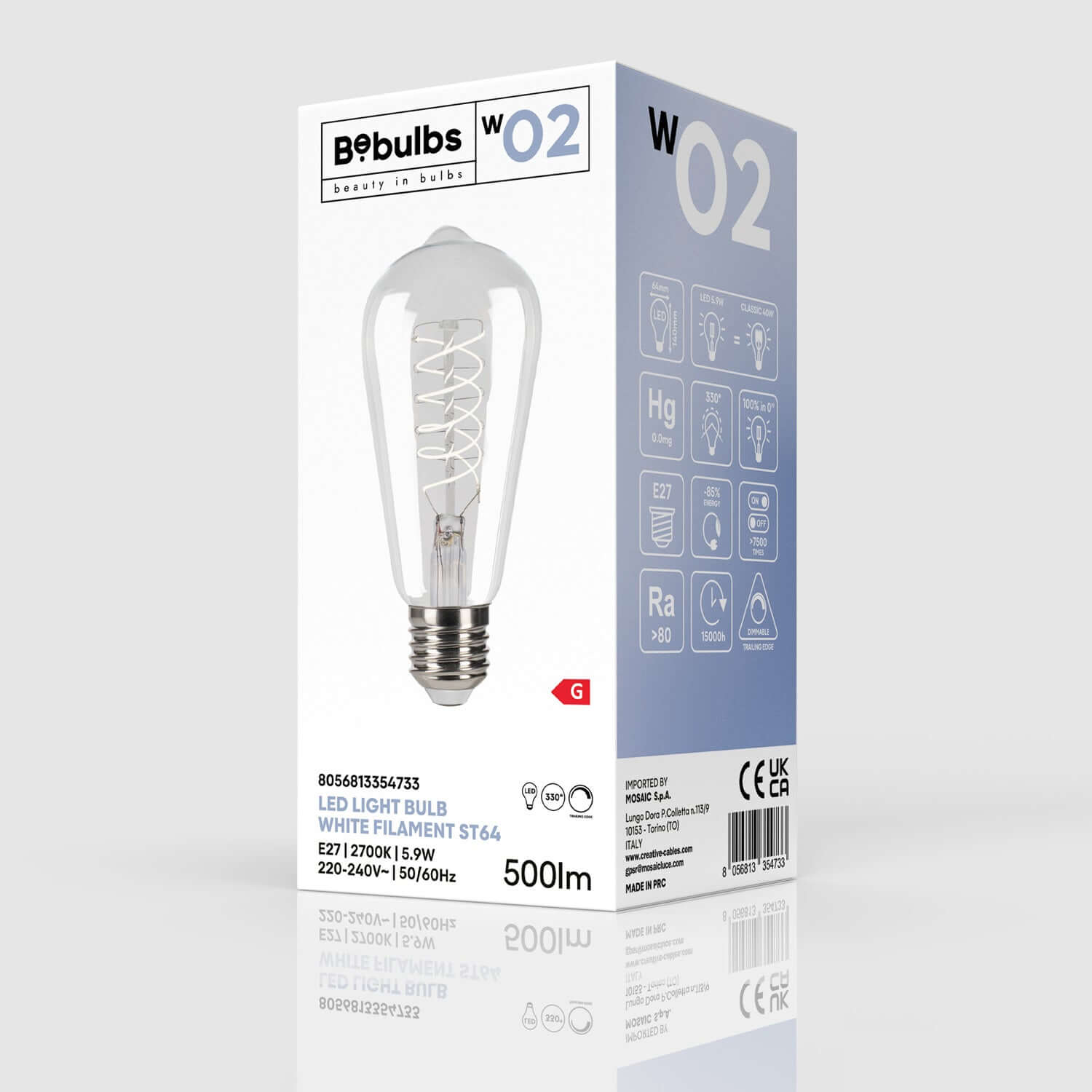 Lampadina LED Filamento Bianco Edison ST64 5,9W 500Lm E27 2700K Dimmerabile - W02