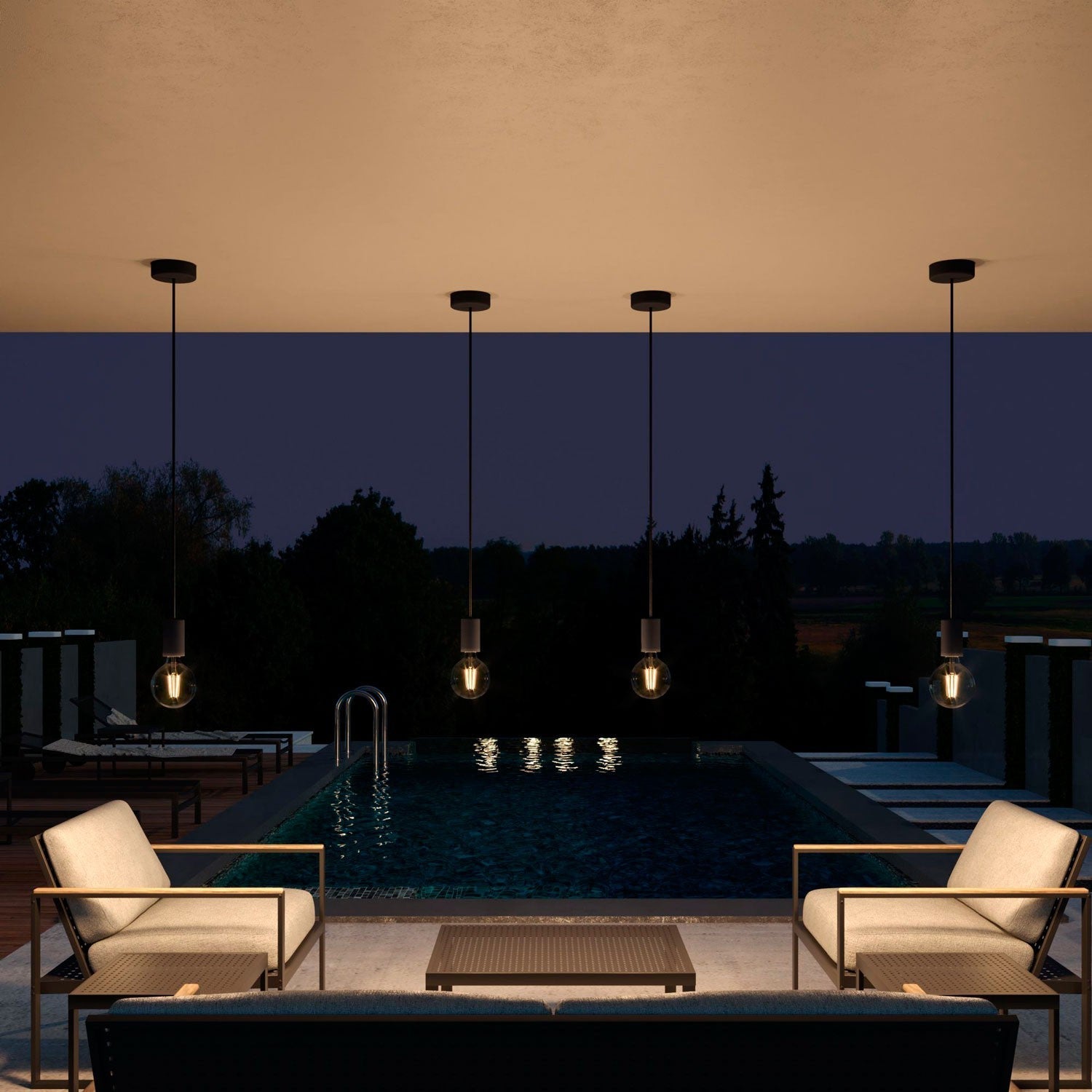 Modulair ELEGANT Lampada da esterno con 1,5 m cavo tessile, rosone e portalampada in silicone IP65 waterproof - Nero