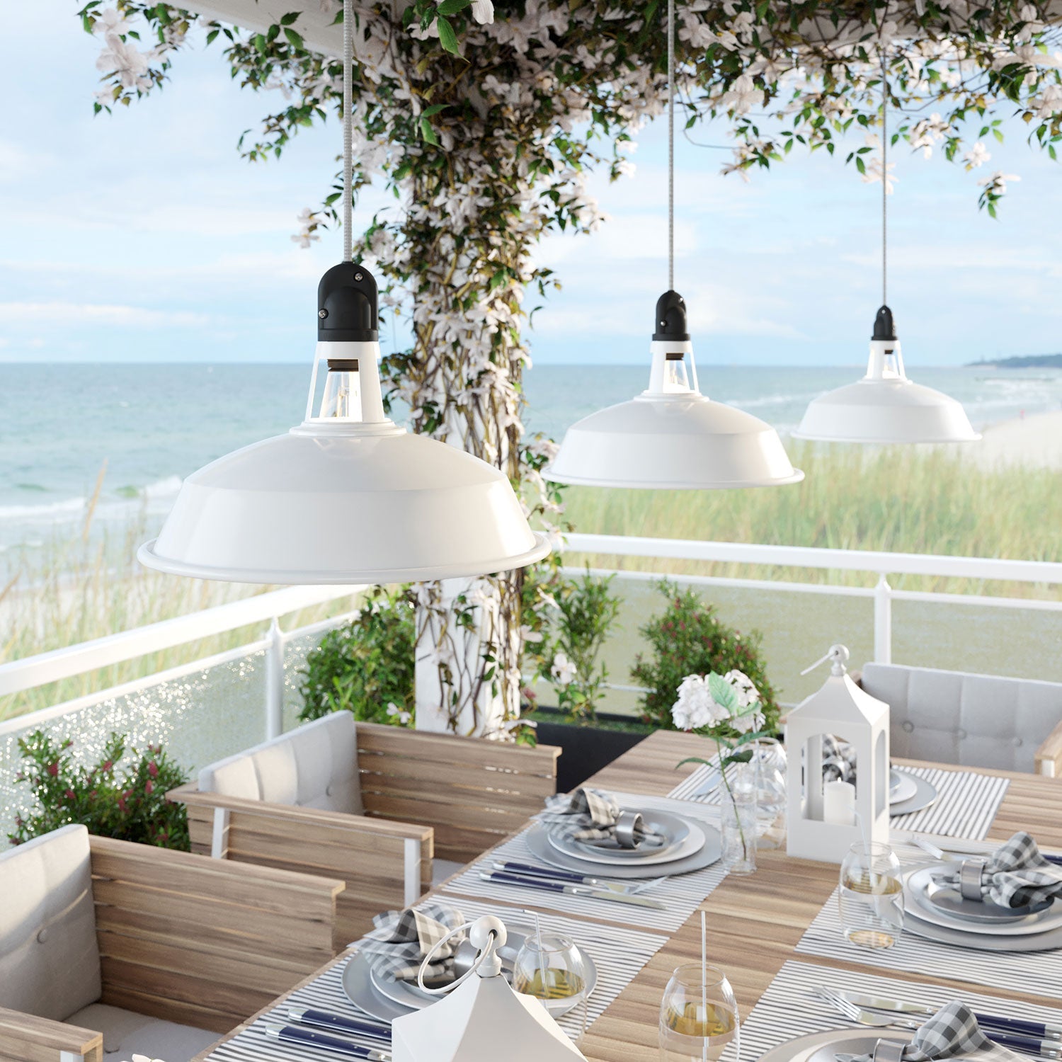 Modulair ELEGANT Lampada per esterni con paralume, 5 m cavo, rosone in silicone e portalampada IP65 waterproof - Bianco