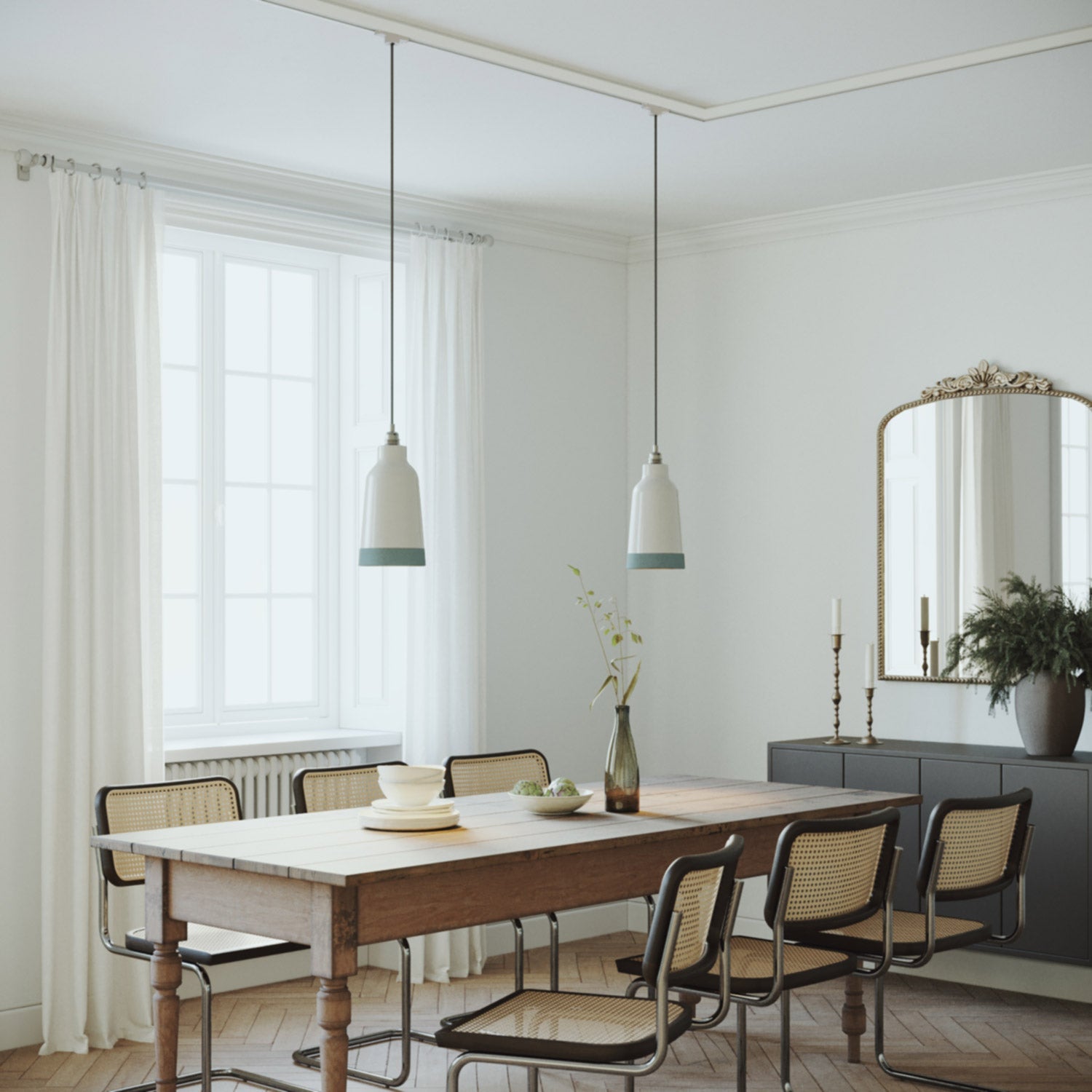 Paralume Bottiglia bicolore in ceramica Bianco e Azzurro, collezione Materia - Made in Italy