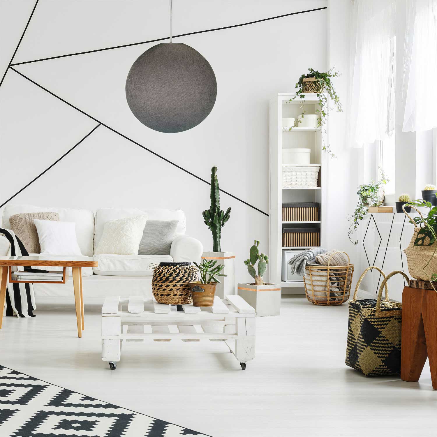 Paralume Sfera in filo 100% fatto a mano - Poliestere Grafite