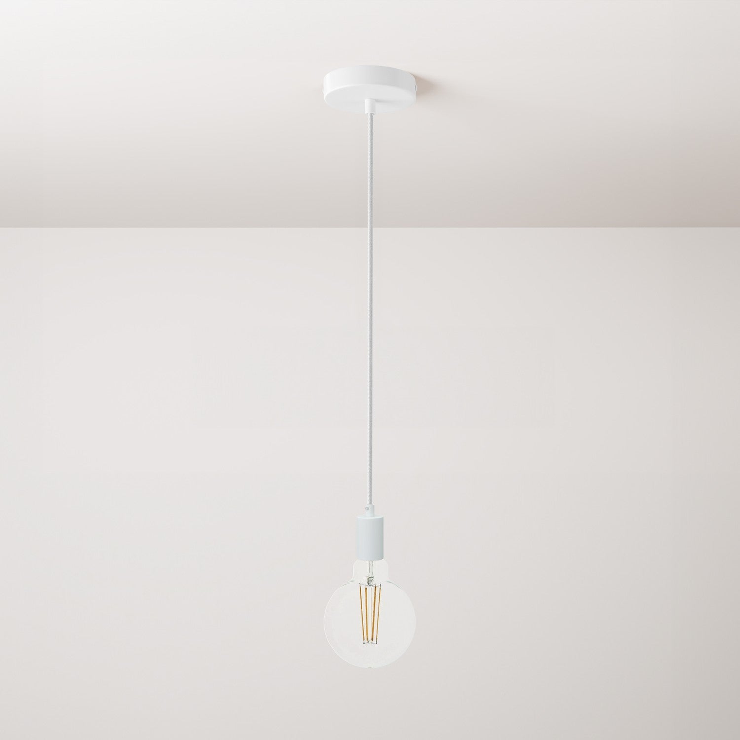 Pendant lamp with textile cable and monochrome metal details - White