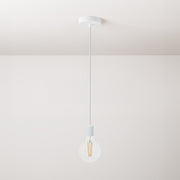 Pendant lamp with textile cable and monochrome metal details - White