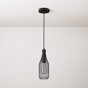 Lampada a sospensione completa di cavo tessile, paralume bottiglia Magnum e finiture in metallo - Nero