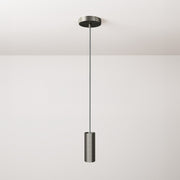 Pendant lamp with textile cable, Tub-E12 lampshade and metal details - Brushed titanium