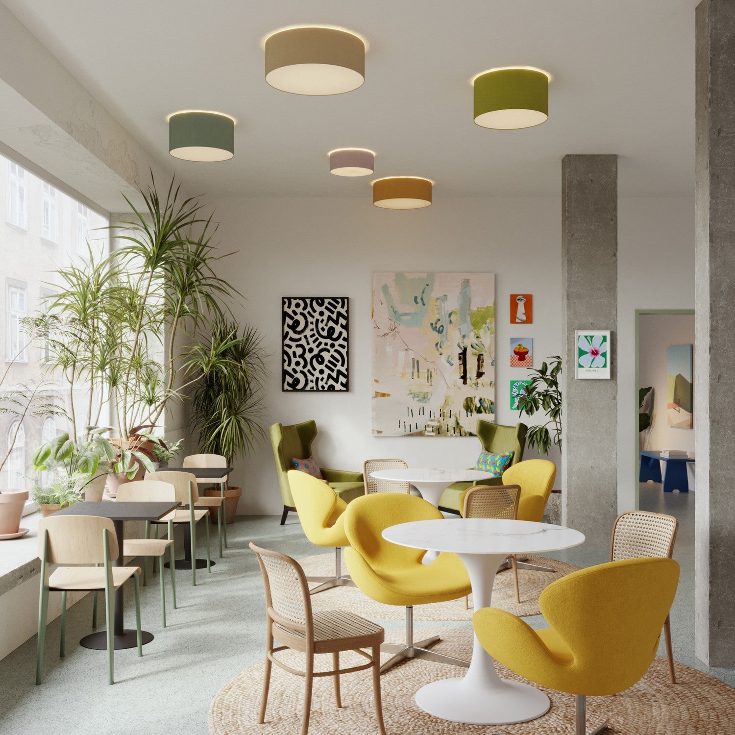 Plafoniera in tessuto Medium Slim - Made in Italy - Lana Senape