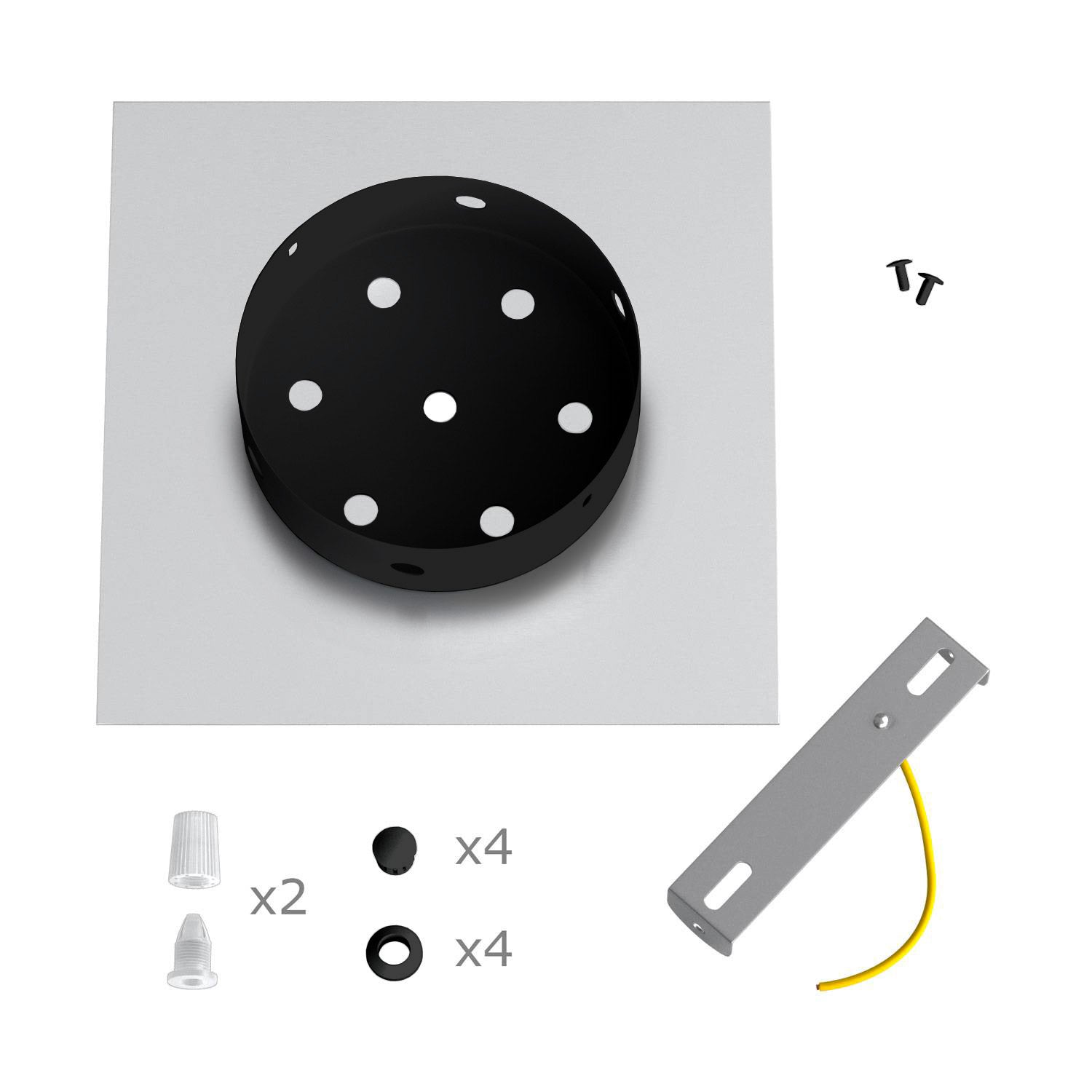 Rosone Rose-One quadrato, 200 mm con 2 fori e 4 fori laterali - Dibond Acciaio satinato Nero