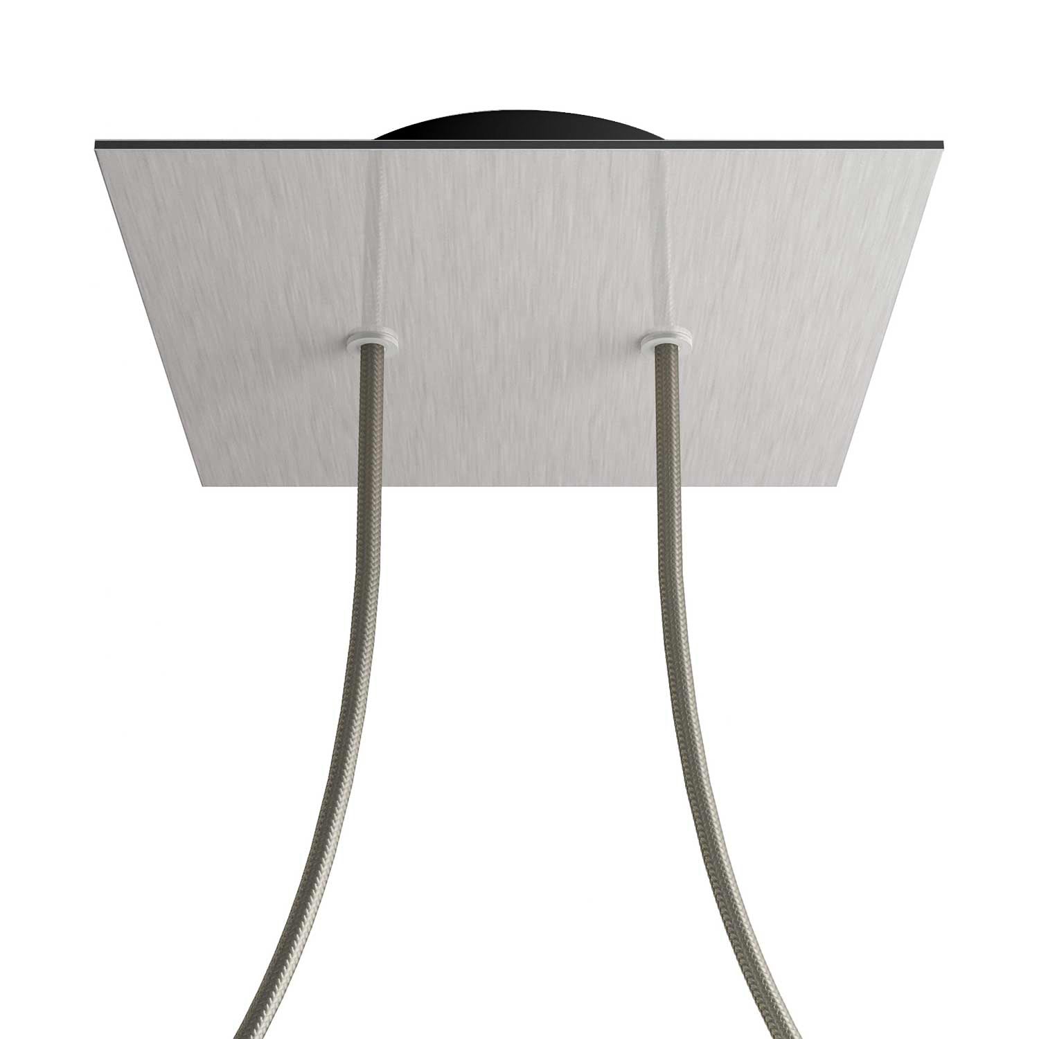 Rosone Rose-One quadrato, 200 mm con 2 fori e 4 fori laterali - Dibond Acciaio satinato Nero