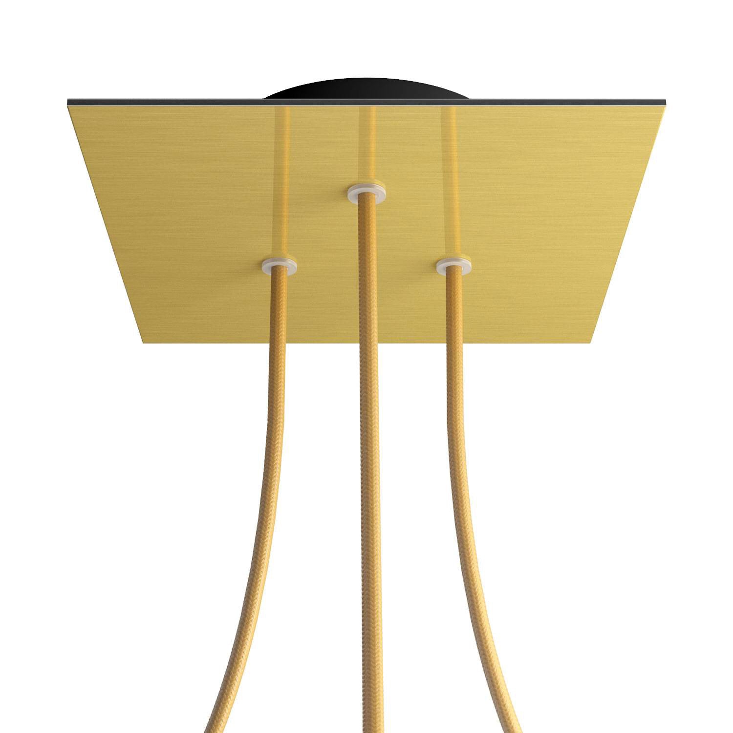 Rosone Rose-One quadrato, 200 mm con 3 fori e 4 fori laterali - Dibond Ottone satinato Nero