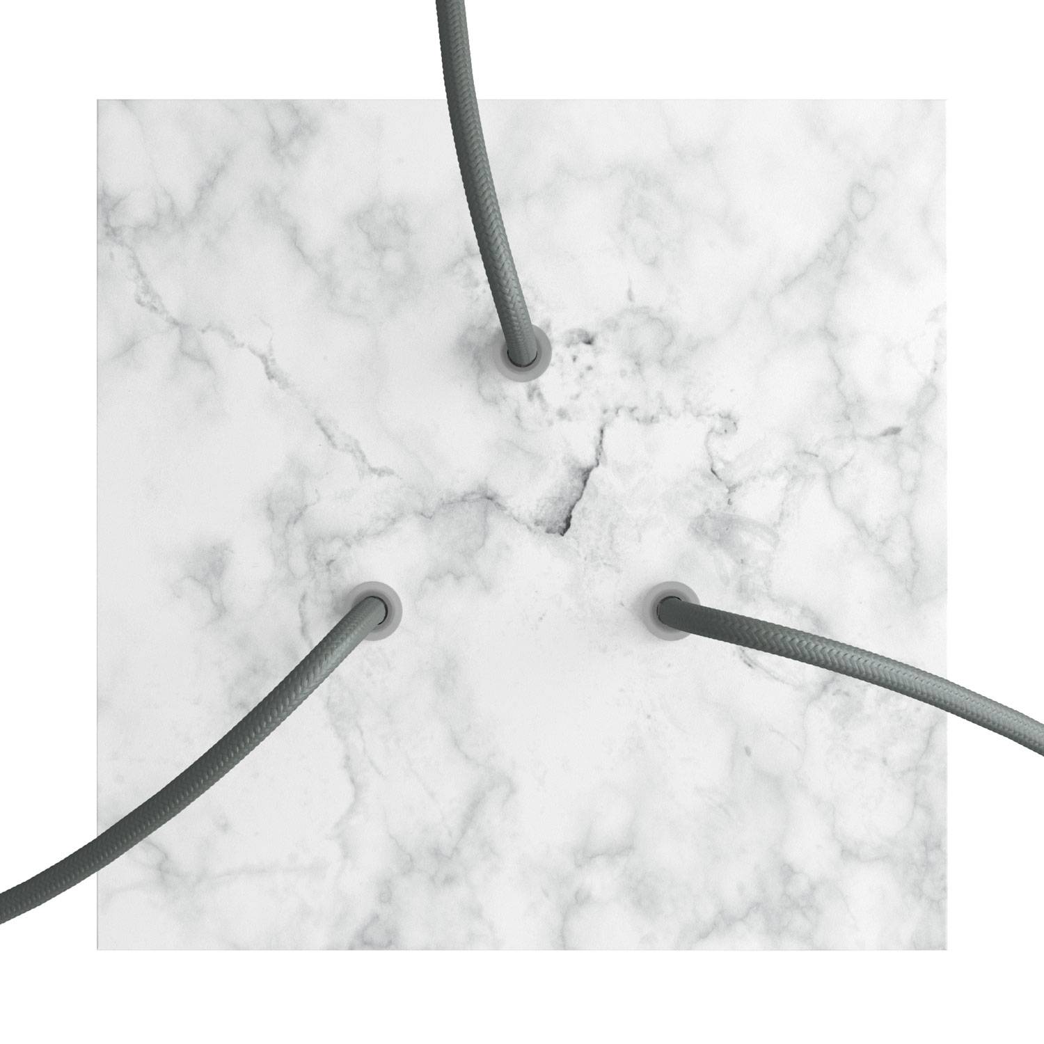 Rosone Rose - One quadrato, 200 mm con 3 fori e 4 fori laterali - Marmo Carrara - Creative Cables