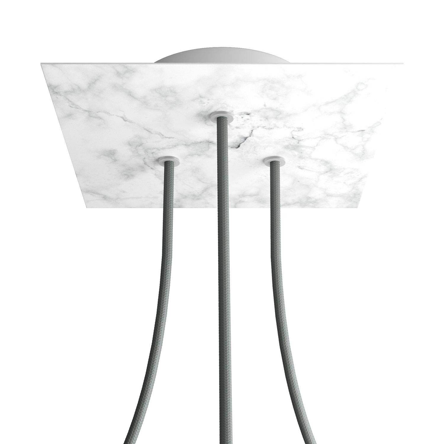 Rosone Rose - One quadrato, 200 mm con 3 fori e 4 fori laterali - Marmo Carrara - Creative Cables