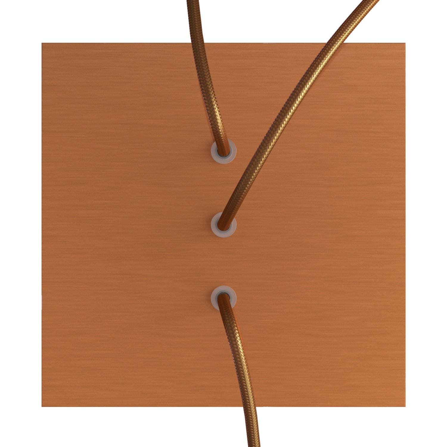 Rosone Rose - One quadrato, 200 mm con 3 fori in linea e 4 fori laterali - Dibond Rame satinato - Creative Cables