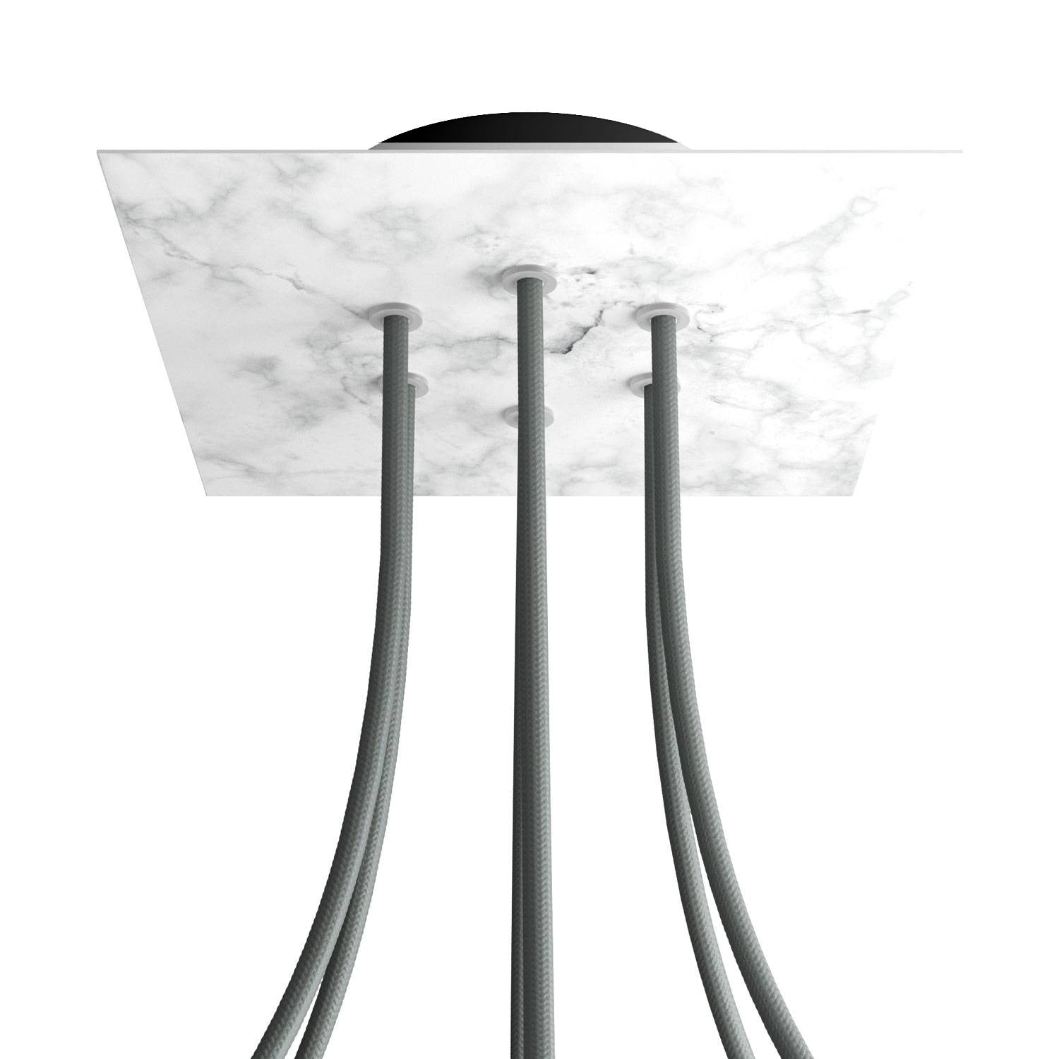 Rosone Rose-One quadrato, 200 mm con 6 fori e 4 fori laterali - Marmo Carrara Nero