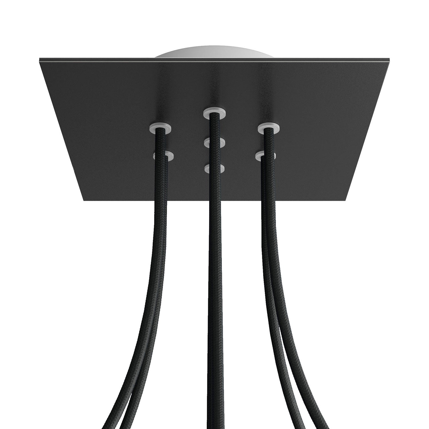 Rosone Rose - One quadrato, 200 mm con 7 fori e 4 fori laterali - Nero opaco - Creative Cables