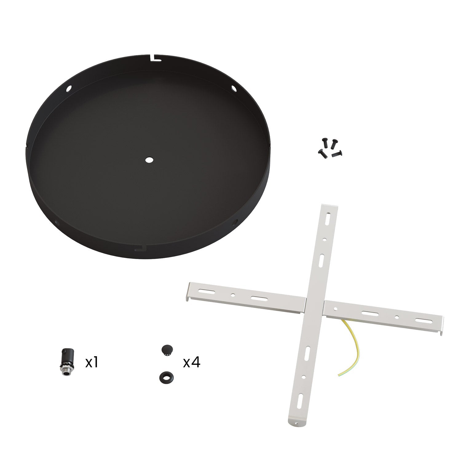 Rosone rotondo in alluminio Ø 30 cm con staffa e cavo di messa a terra, con 1 foro centrale - Nero 4