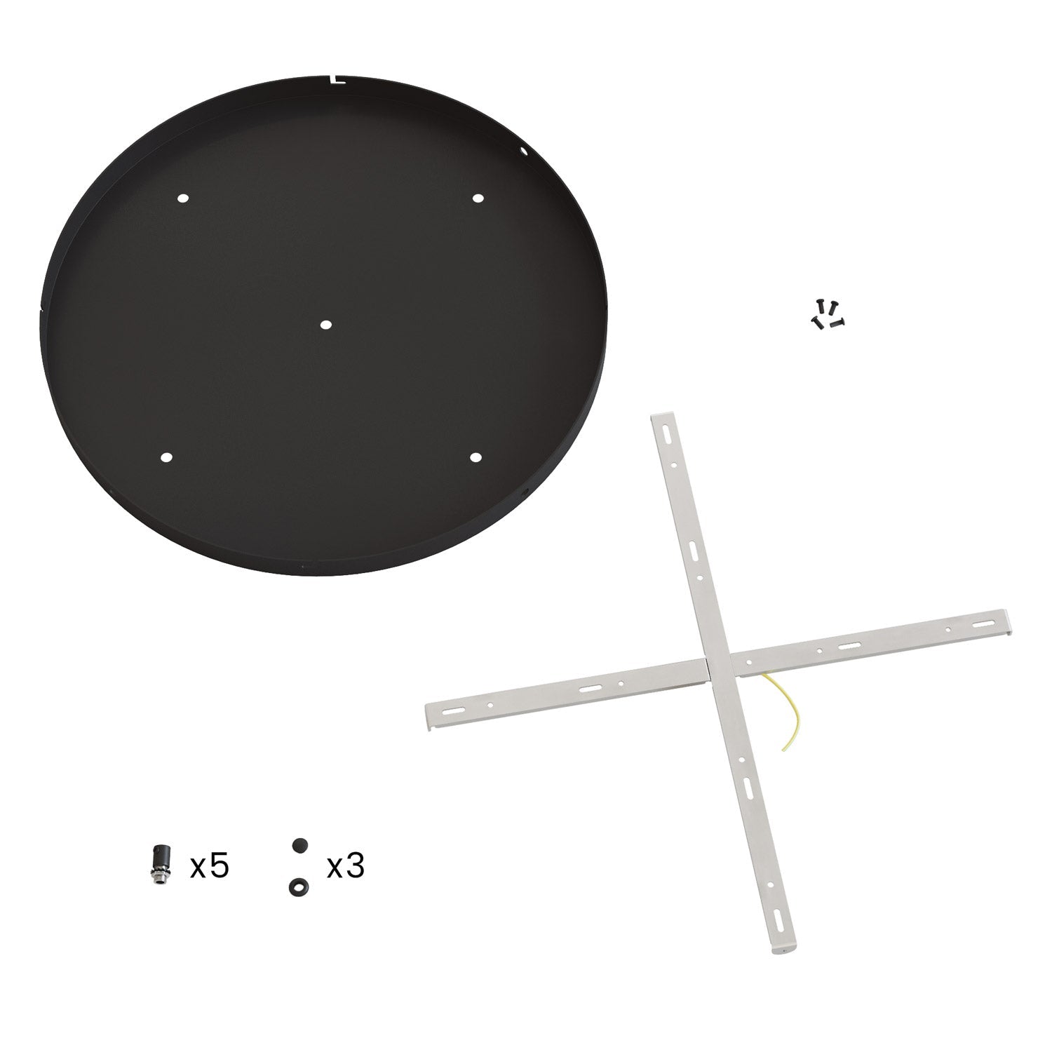 Rosone rotondo in alluminio Ø 50 cm con staffa e cavo di messa a terra, con 5 fori frontali - Nero 3