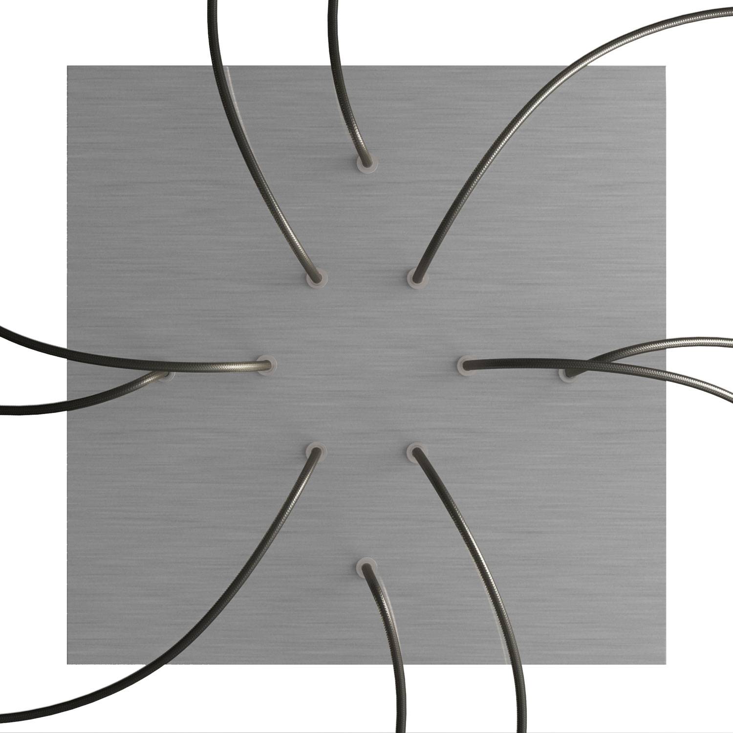 Rosone XXL Rose-One quadrato, 400 mm con 10 fori e 4 fori laterali - Dibond Acciaio satinato Bianco