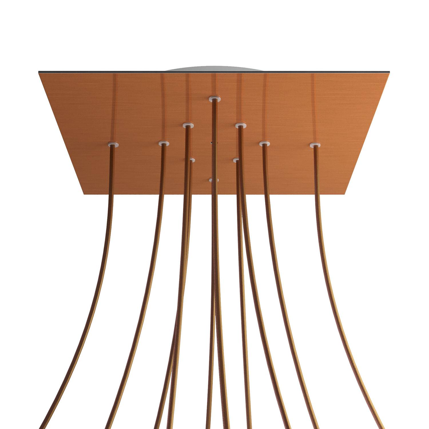 Rosone XXL Rose - One quadrato, 400 mm con 10 fori e 4 fori laterali - Dibond Rame satinato - Creative Cables