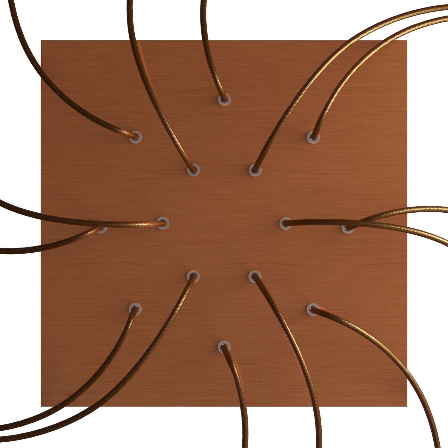 Rosone XXL Rose - One quadrato, 400 mm con 14 fori e 4 fori laterali - Dibond Rame satinato - Creative Cables