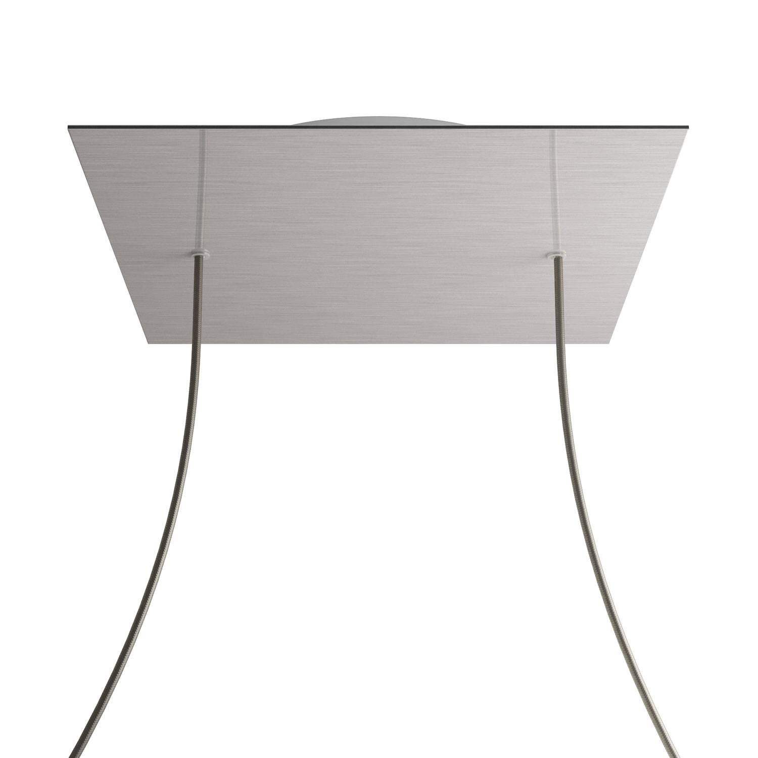 Rosone XXL Rose - One quadrato, 400 mm con 2 fori e 4 fori laterali - Dibond Acciaio satinato - Creative Cables