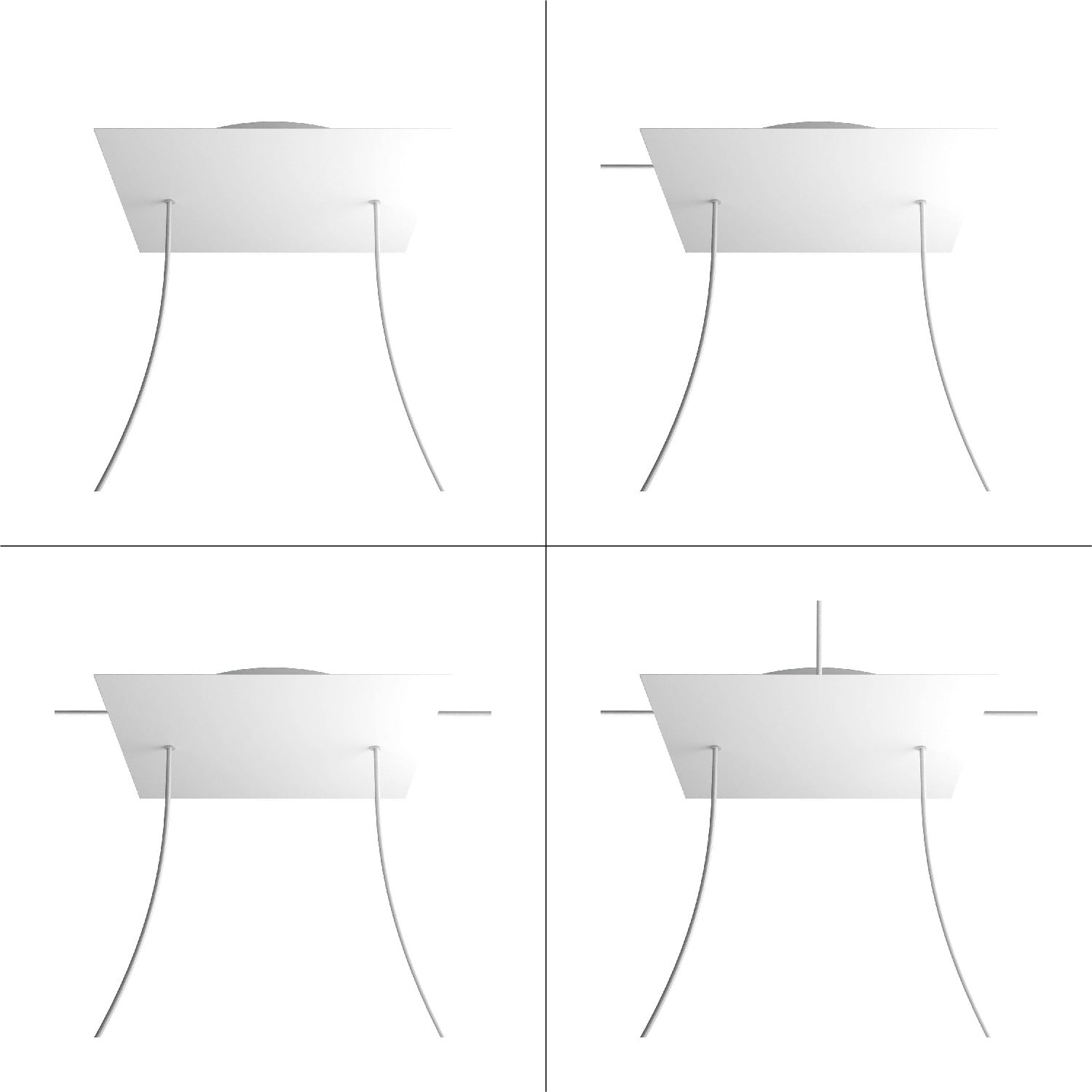 Rosone XXL Rose-One quadrato, 400 mm con 2 fori e 4 fori laterali - Dibond Ottone satinato Bianco