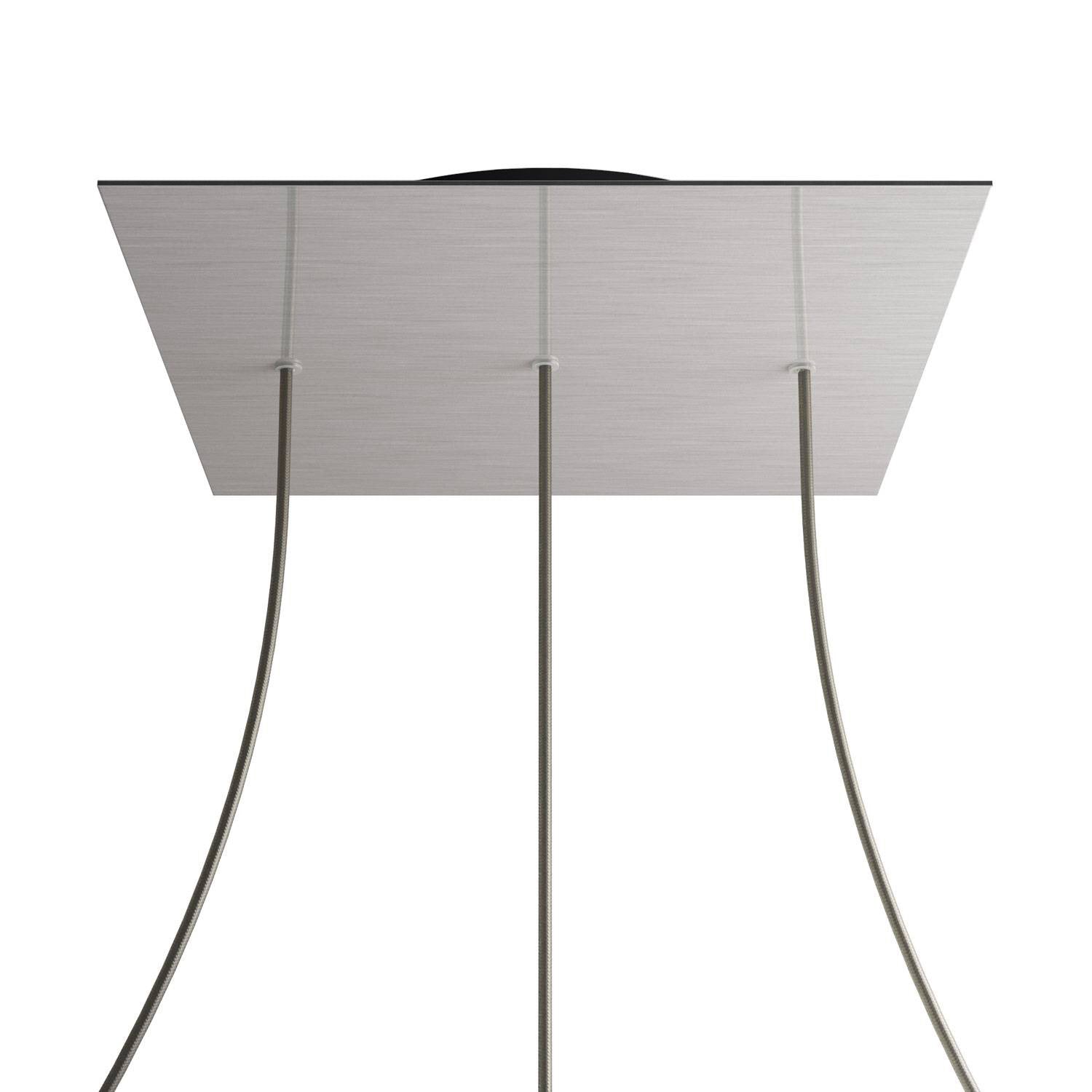 Rosone XXL Rose-One quadrato, 400 mm con 3 fori in linea e 4 fori laterali - Dibond Acciaio satinato Nero