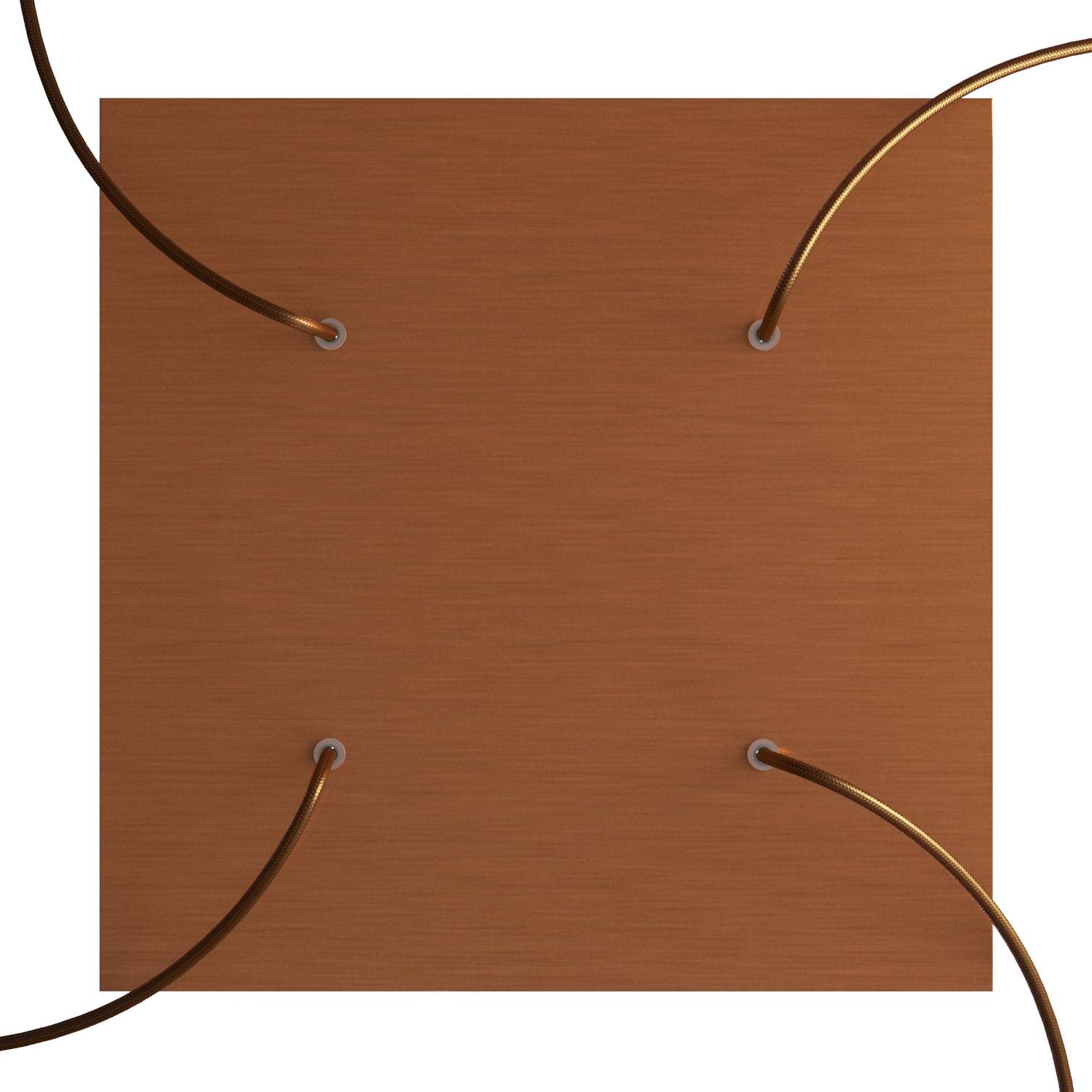 Rosone XXL Rose - One quadrato, 400 mm con 4 fori e 4 fori laterali - Dibond Rame satinato - Creative Cables