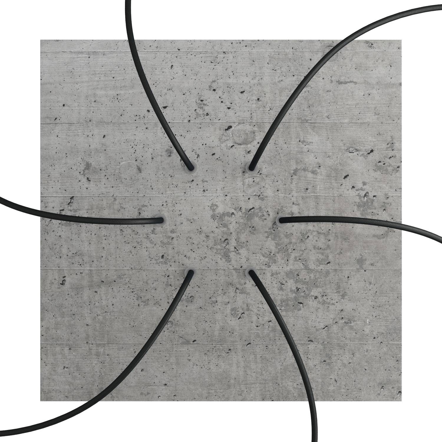 Rosone XXL Rose - One quadrato, 400 mm con 6 fori e 4 fori laterali - Cemento - Creative Cables