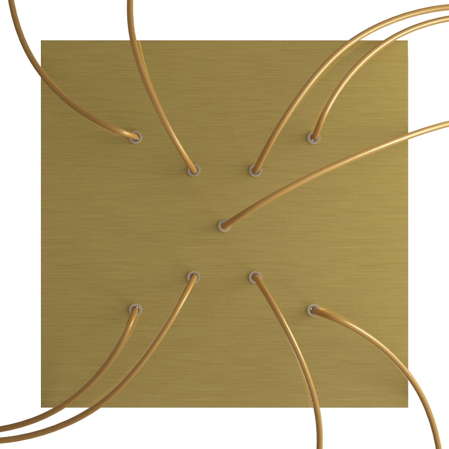 Rosone XXL Rose - One quadrato, 400 mm con 9 fori a X e 4 fori laterali - Dibond Ottone satinato - Creative Cables