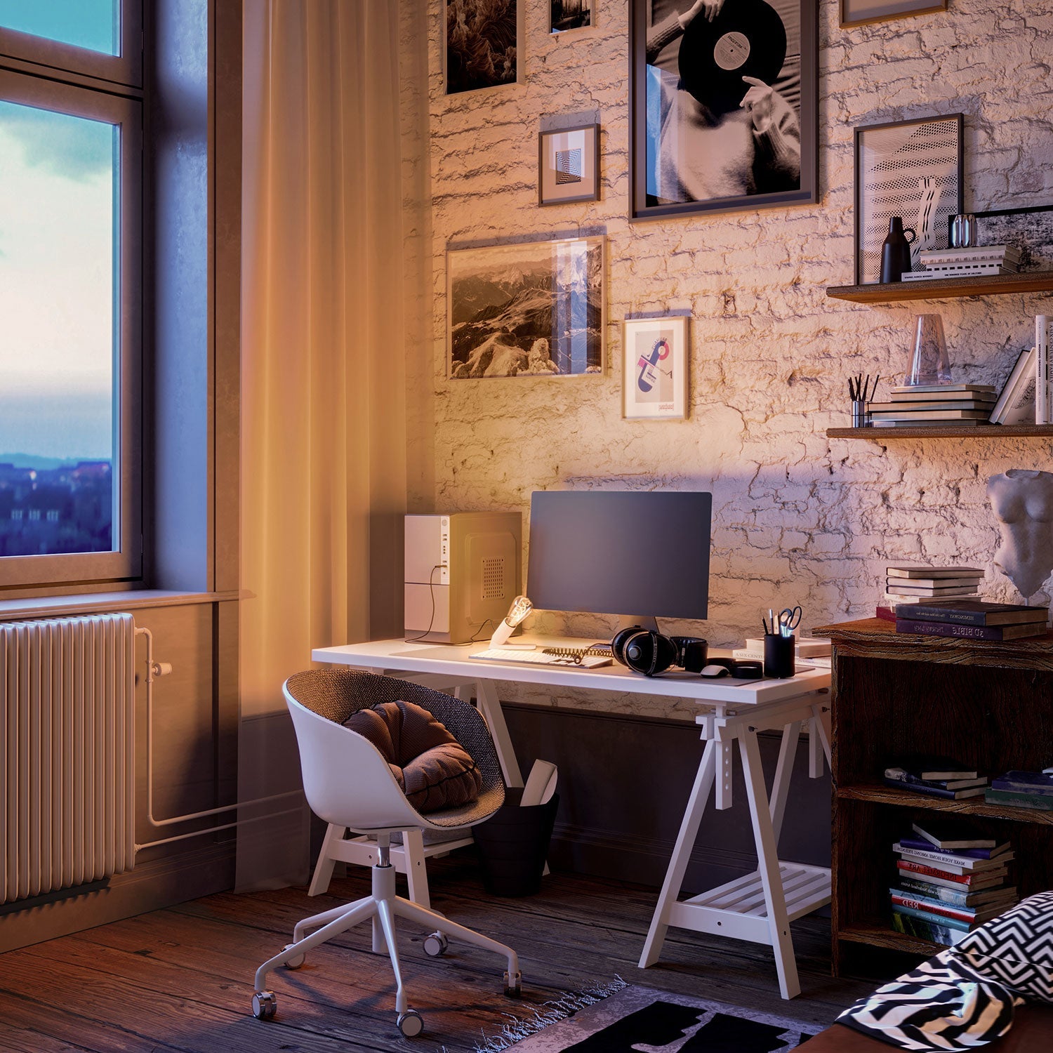 SI! Lampada da tavolo a 5V con lampadina ST64 e base metallica - Bianco opaco