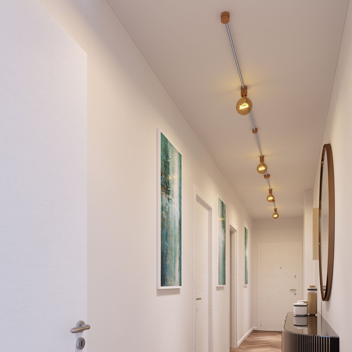 Sistema Filé Symmetric Kit - con cavo CM02 di 5 m per catenaria e 9 componenti in legno per interni