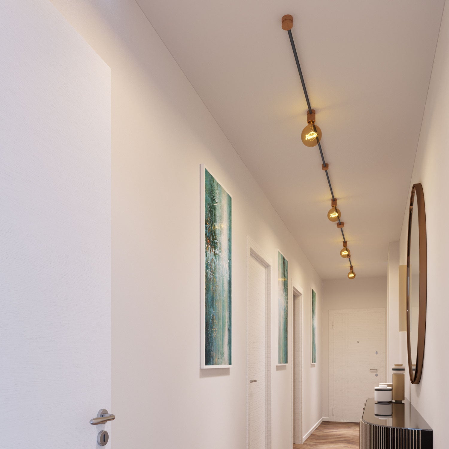 Sistema Filé Symmetric Kit - con cavo CM03 di 5 m per catenaria e 9 componenti in legno per interni