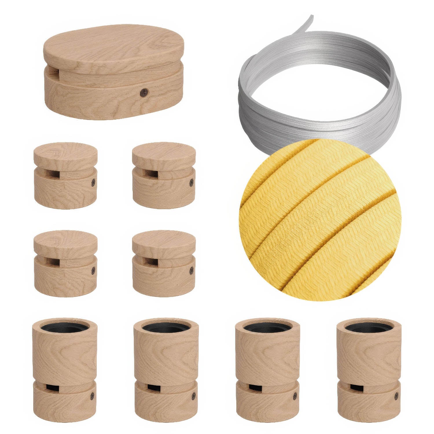 Sistema Filé Symmetric Kit - con cavo CM10 di 5 m per catenaria e 9 componenti in legno per interni