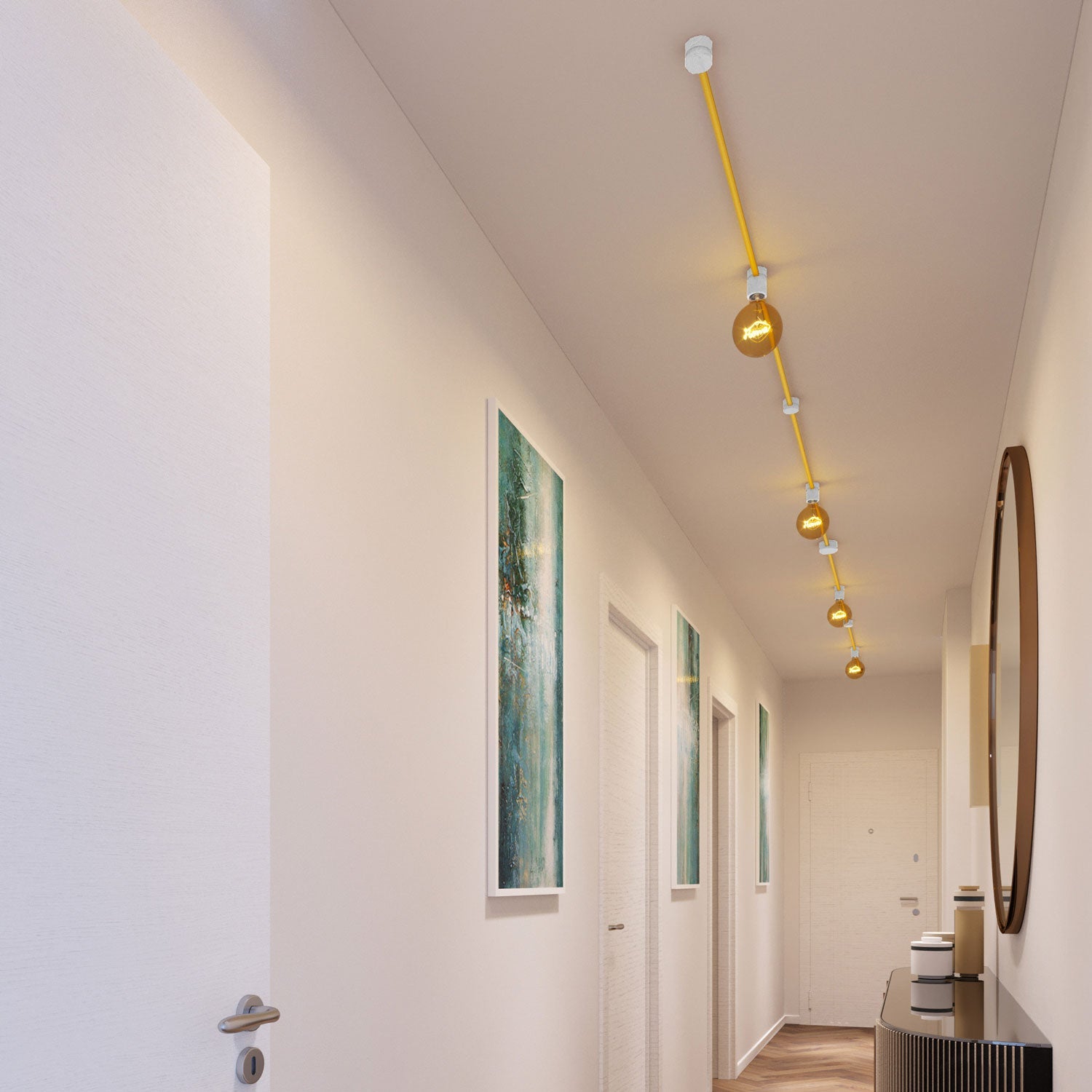 Sistema Filé Symmetric Kit - con cavo CM10 di 5 m per catenaria e 9 componenti in legno verniciato bianco per interni