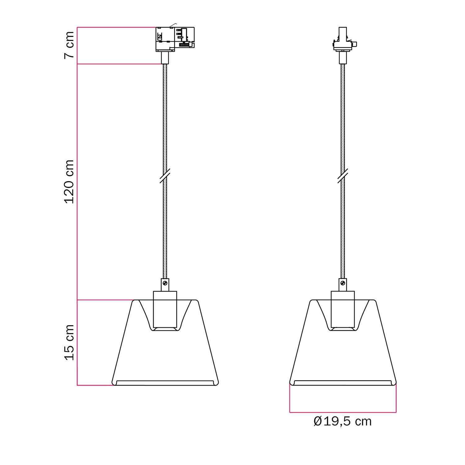 Sospensione per binari con lampadina Ghost a cono smoky - Bianco