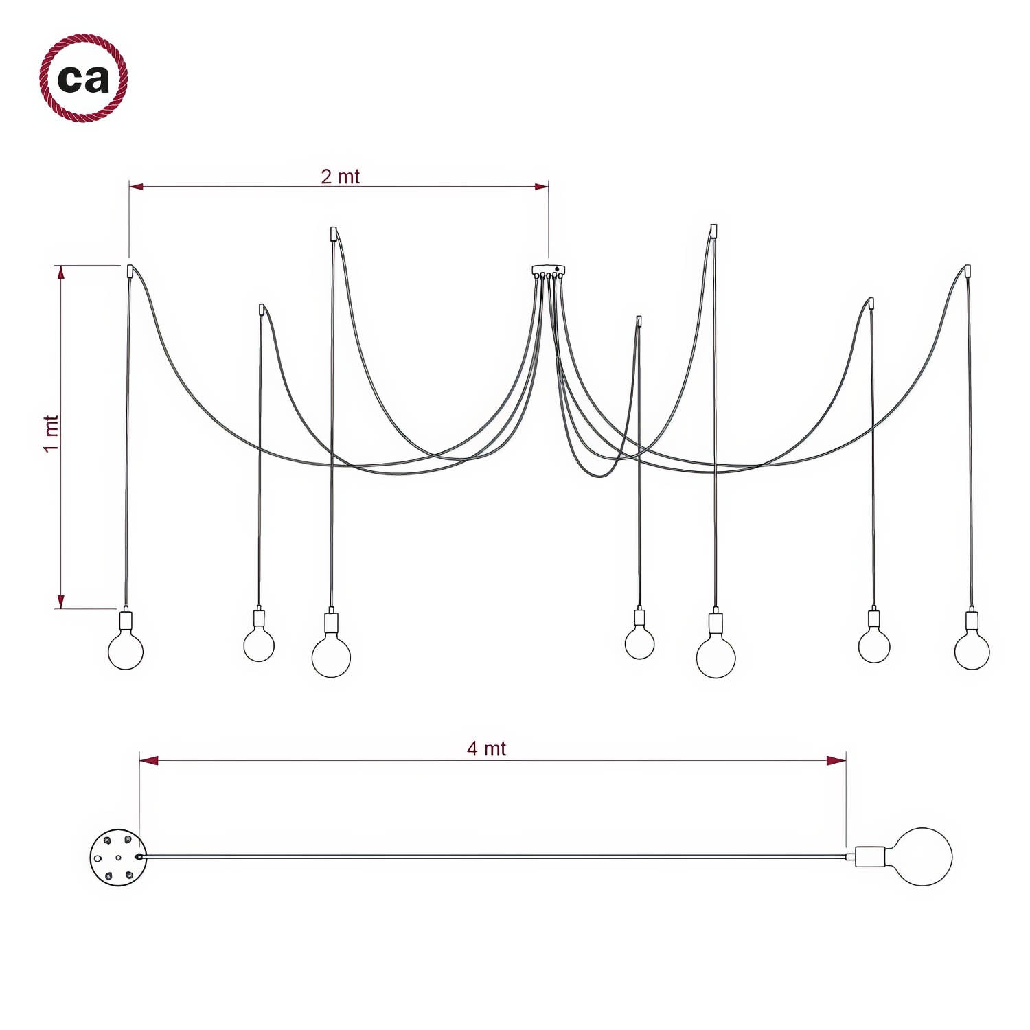 Spider - Lampada a sospensione multipla a 7 cadute con finiture in metallo - Rame