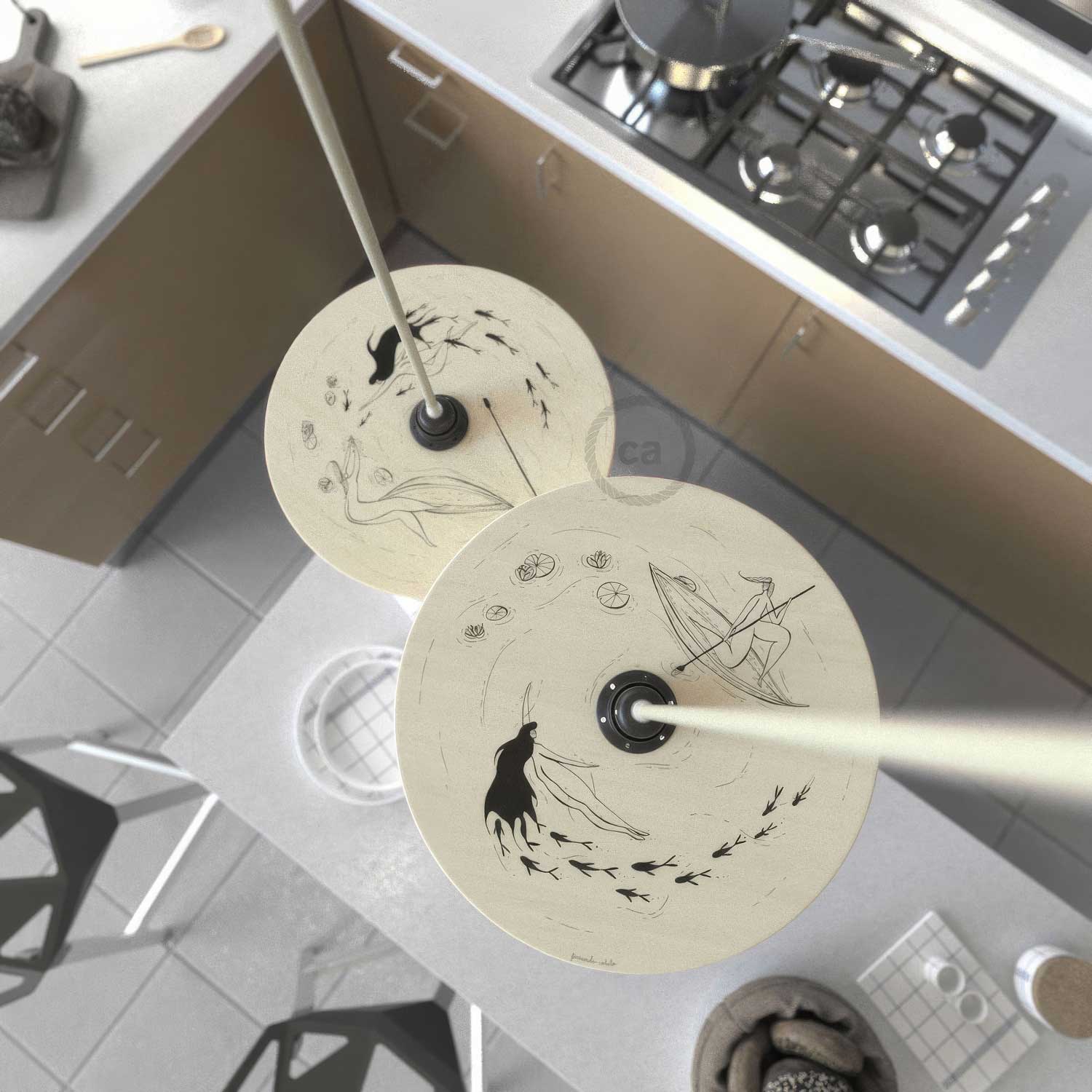 UFO Paralume in legno Special Edition Illustratori Italiani, double face, diametro 33 cm - Fernando Cobelo